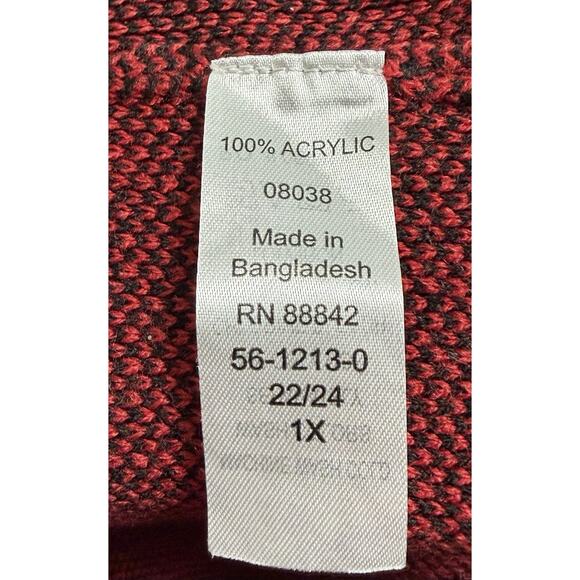 Woman Within Sweater Size 1X 22/24 Red Black Buffalo Plaid Knit Cardigan Holiday - Picture 3 of 3